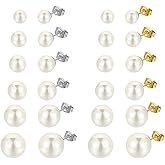 Pearl Stud Earrings Kit 12 Pairs Hypoallergenic Stainless Steel Earring Trendy Jewelry Stacks Nickel Free Jewellery Set for Sensitive Ears Women Ladies Aretes De Perlas Size 4-12 MM