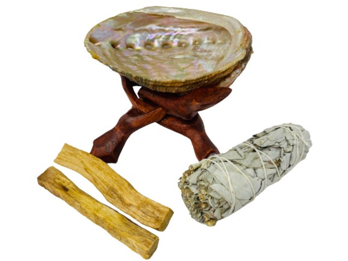 Bholi Sage Plus Sage Smudge Kit with White California Sage, 2 Palo Santo Sticks, Abalone Shell Bowl & Wooden Stand Great for Starters and Home Cleansing
