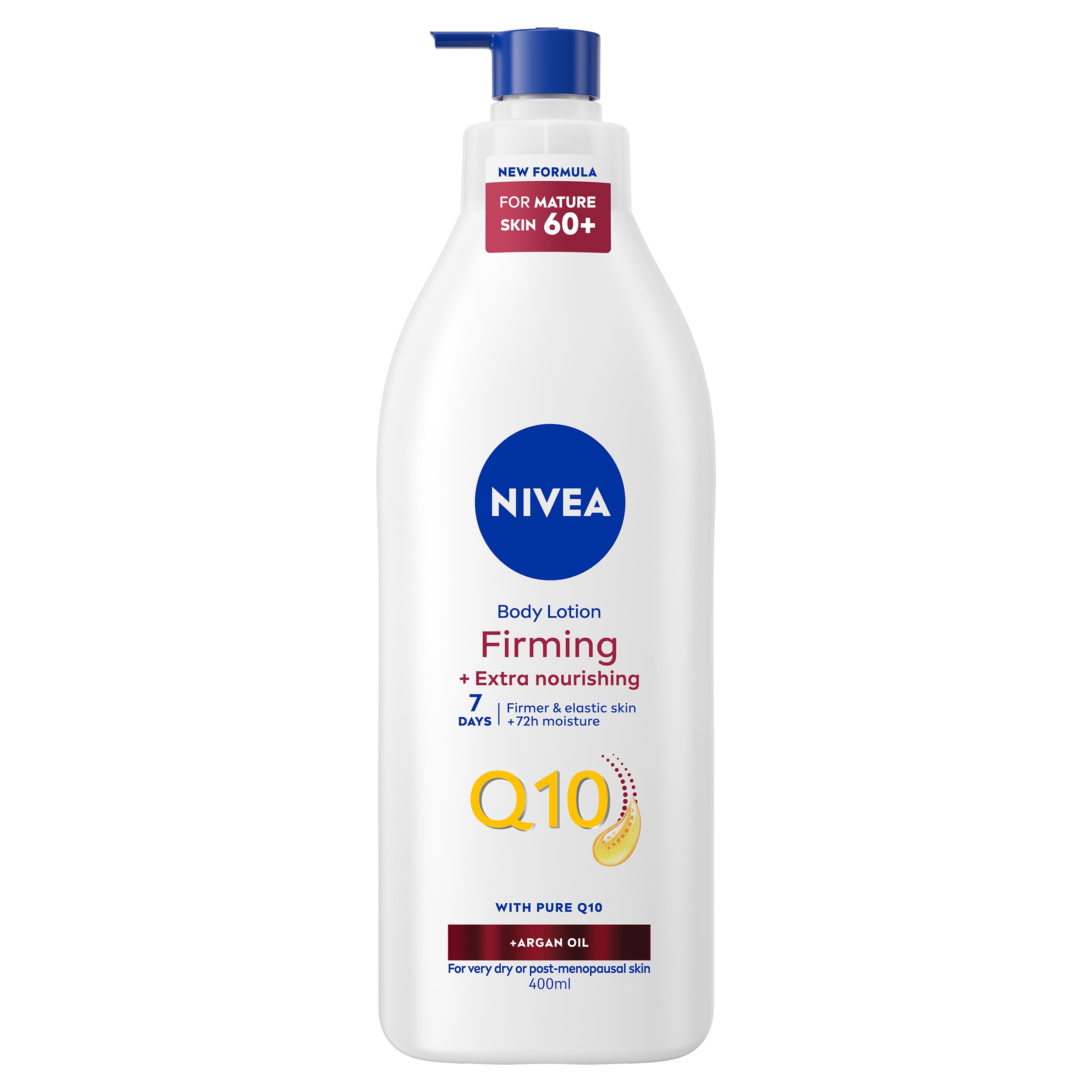 NIVEA Q10 60+ Mature Skin Body Lotion (400ml), Nourishing Firming Cream with Q10 and Argan Oil, NIVEA 72H Moisturising Cream for Ageing and Mature Skin