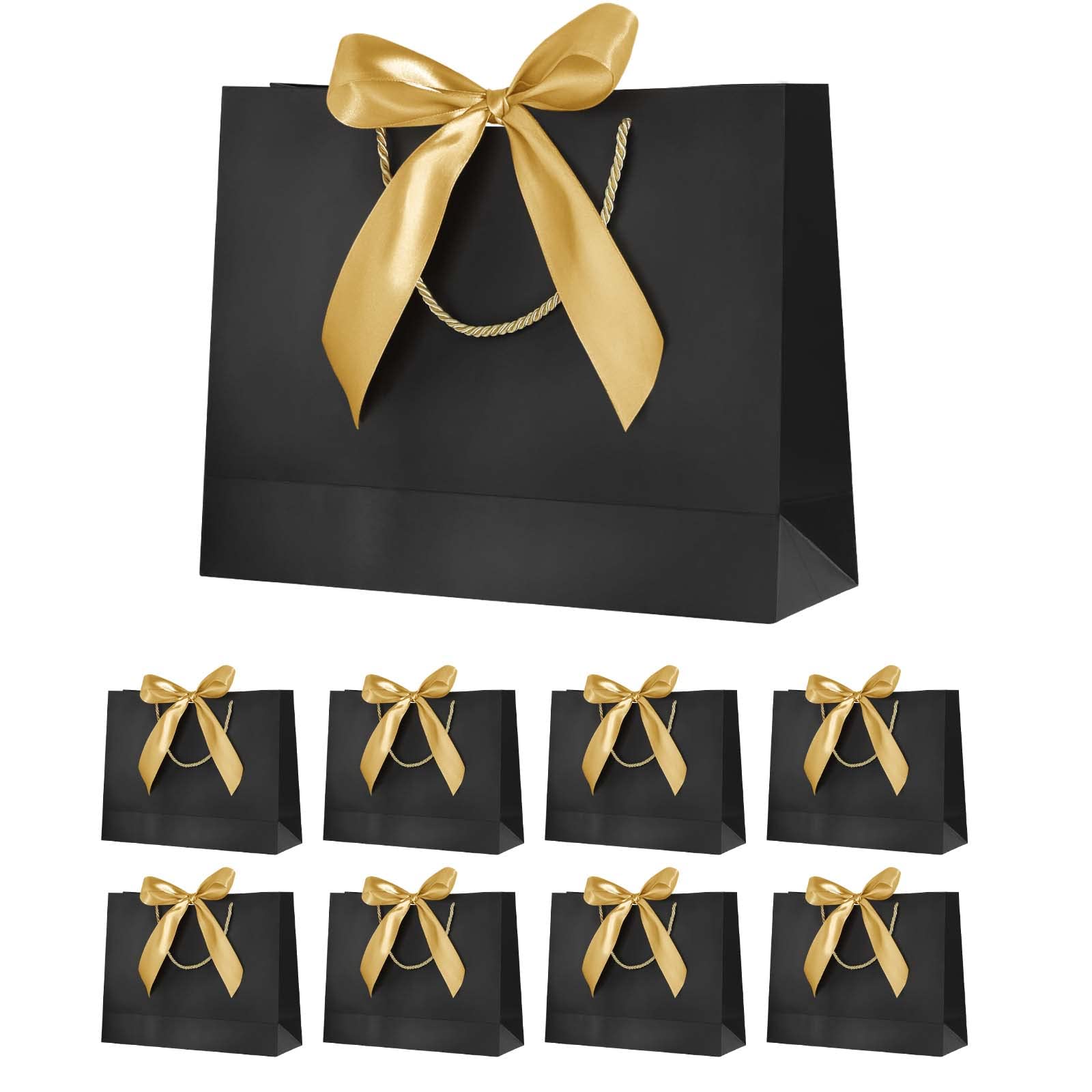 Gift Bags for Presents,Black Gift Bags with Ribbon Bow for Birthday,Wedding,Party,Christmas,8 Pack