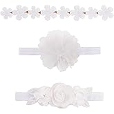 cherrboll Baby Girl Nylon Headbands, 3Pcs Handmade Floral Hair Bows, Stretchy Flower Hairbands for Newborns Infants Toddlers