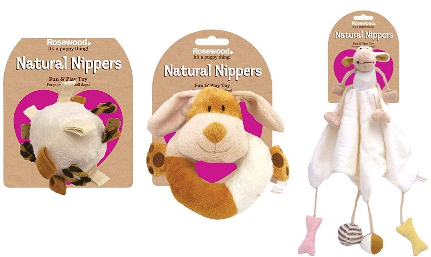 Rosewood 3 PACK NATURAL NIPPERS PLUSH DOG PUPPY COMFORT TOYS PLUSH RING LOOPY BALL MULTI ACTIVITY BLANKET