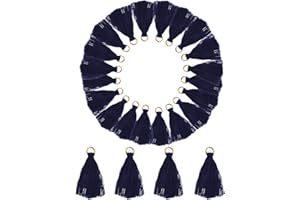MSCFTFB 100 Pieces Mini Tassels Mala Tassel Kit with Jump Rings for Earring Necklace Jewelry Making Garland Keychain Charms Crafts Decorations(Navy)