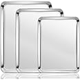 Baking Sheet Cookie Pan Set: 3pcs Stainless Steel Baking Tray - 9/12/16 Inch Heavy Duty Nonstick Bakeware Set for Oven Cooking