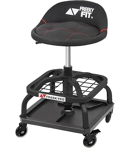 FreekyFit Rolling Shop Stool with Wheels, Garage Work