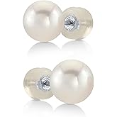 THE PEARL SOURCE Round White Freshwater Real Pearl Earrings for Women - 14k Gold Stud Earrings | Hypoallergenic Earrings with Genuine Cultured Pearls