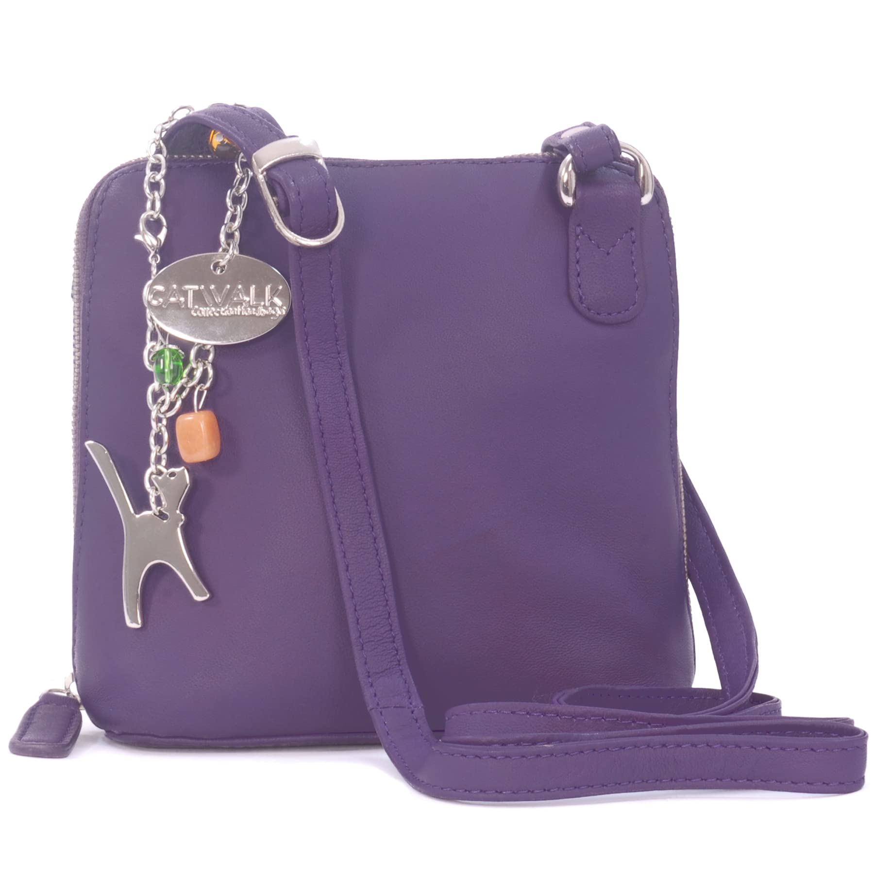 Catwalk Collection Handbags - Small Leather Crossbody Bag For Women - Mini Shoulder Bag - Long Adjustable Strap - Lena - Purple