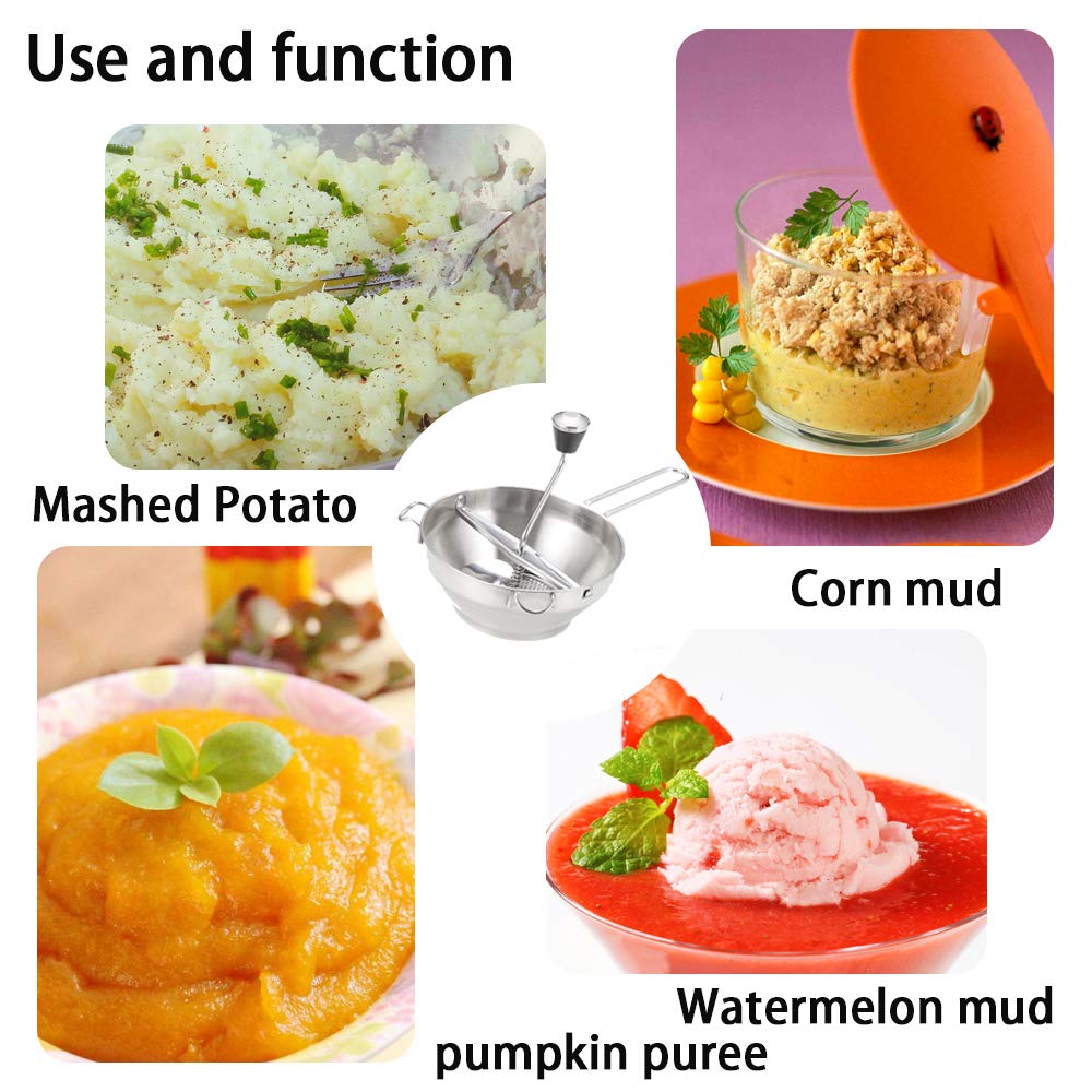 Rotary Food Mill Potato Ricer With 3 Interchangeable Disks, Great For