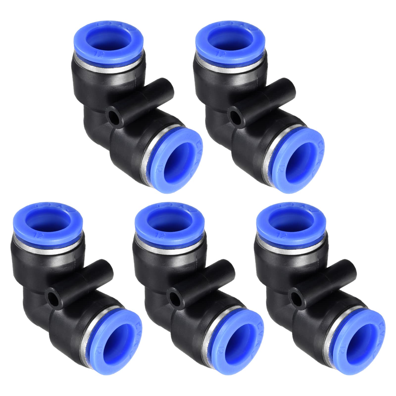 M METERXITY 5 Pack 90 Degree Elbow Push to Connect Air Hose Fittings, for Transporting Air Water, Apply to Outdoor/Industrial (12mm, Blue Black)