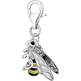 Quiges Enamel 3D Insect Bee Clip On Charm Pendant with Cubic Zirconia Silver Plated Women's Jewellery