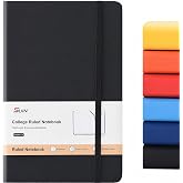SUIN A5 Hardcover Lined Journal Notebook, Black, 1 Pack, 200 Pages | Faux leather hardcover with lay-flat ruled pages, elastic closure, ribbon bookmark and back pocket for work, school or travel