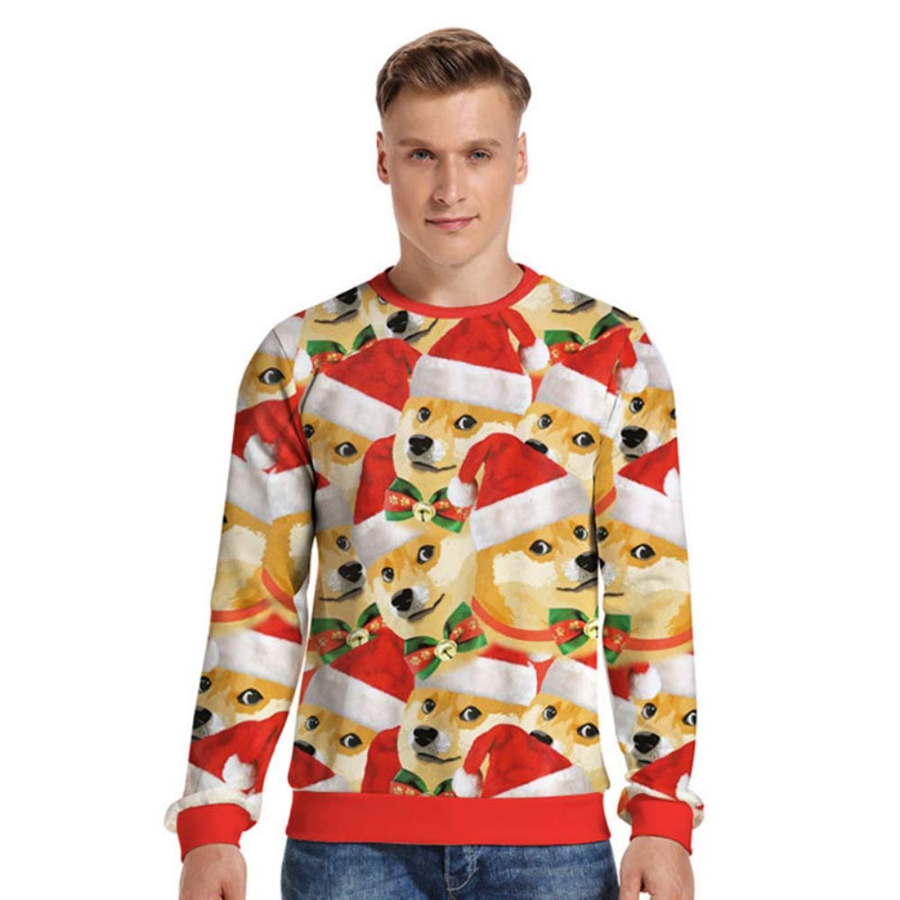 Unisex Christmas Loose Sweatshirt Cute 3D Puppy Crew-neck Shirts Tops