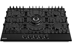 Empava 30 in. Gas Stove Cooktop 5 Italy Sabaf Sealed Burners NG/LPG Convertible in Black Tempered Glass, 30 Inch