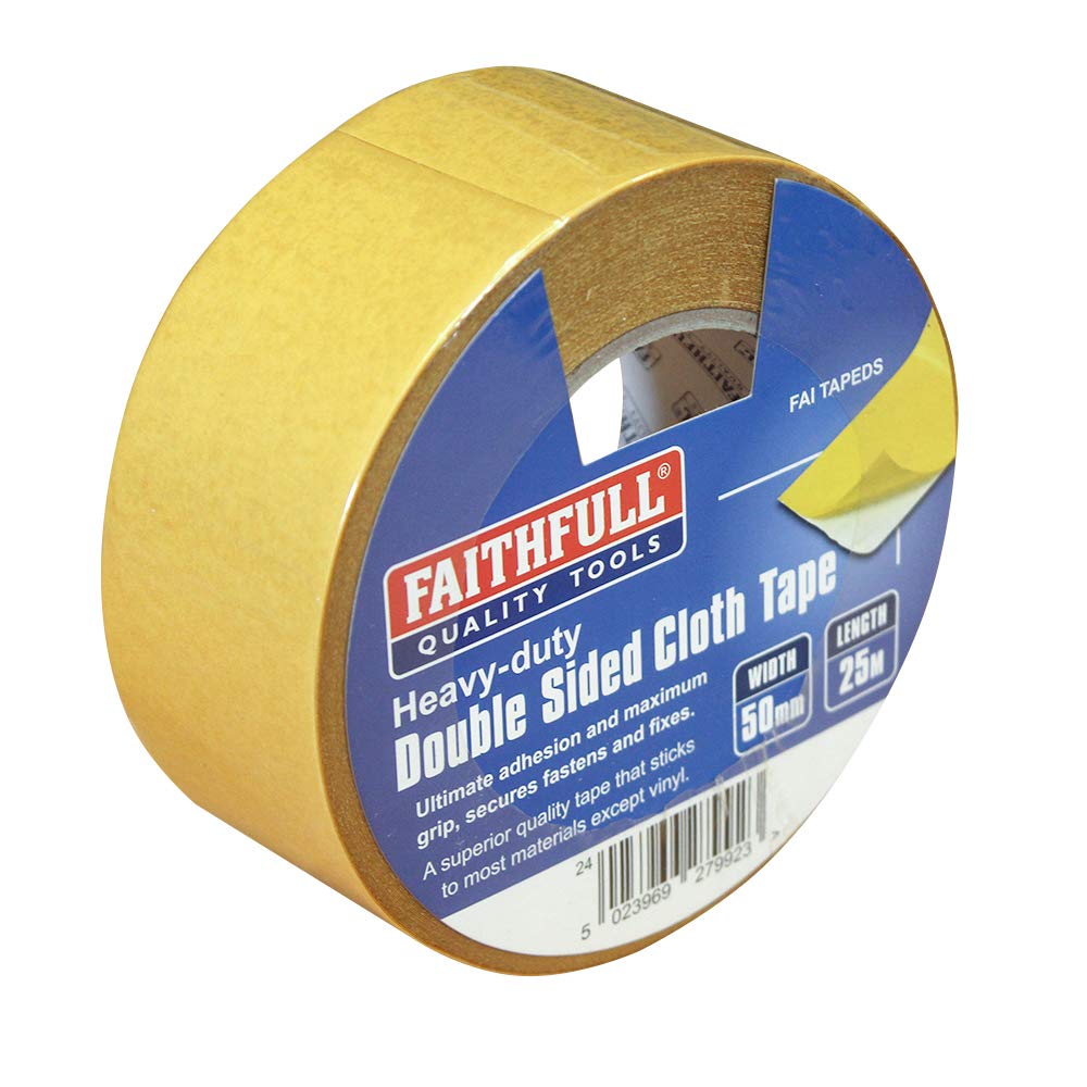 Faithfull FAITAPEDS Double Sided Heavy-Duty Cloth Tape 50mm x 25M, Yellow