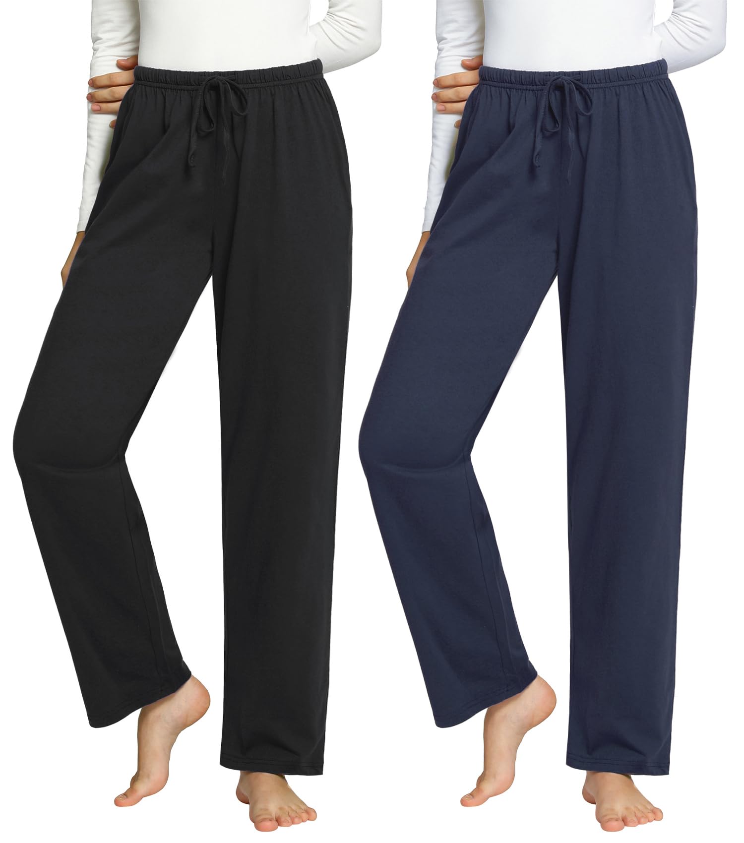 Photo 1 of ** LARGE** Latuza Women's Soft Cotton Knit Pajama Pants with Pockets L Black Navy 2 Pack