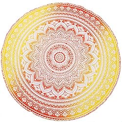 See Jaipur Handloom Orange Ombre Round Mandala Beach Towel Throw Roundie Yoga Mat Table Cloth Hippy Hippie Boho Gypsy Beach Towel Wall Hanging Details