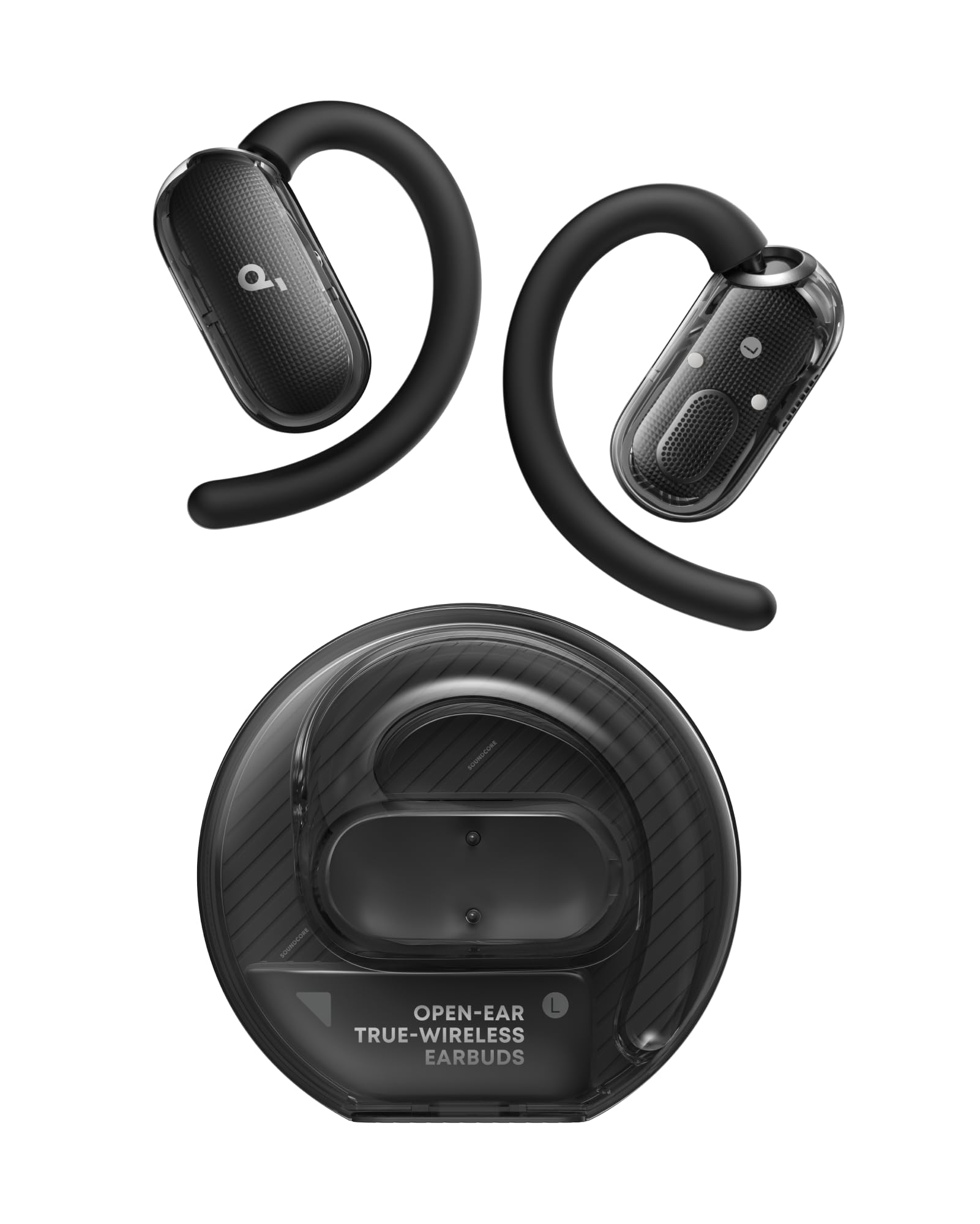 soundcore V40i by Anker, Open-Ear Kopfhörer, transparentes Case ohne Deckel, 4 einstellbare Positionen für Jede Ohrgröße, intensiver Bass, IP55, 21h Wiedergabe, Anrufe mit KI, Bluetooth 5.4, App