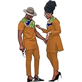 MaxPick African Coupleswear Women's Ankara Printed Top and Trousers Set Bazin Riche Men's Matching Top and Trousers Set
