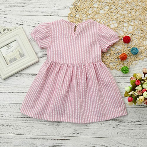 Kehen Infant Baby Girls Party Princess Clothes Short Sleeve Stripes Dress with Bows (Pink, 18-24 Months)