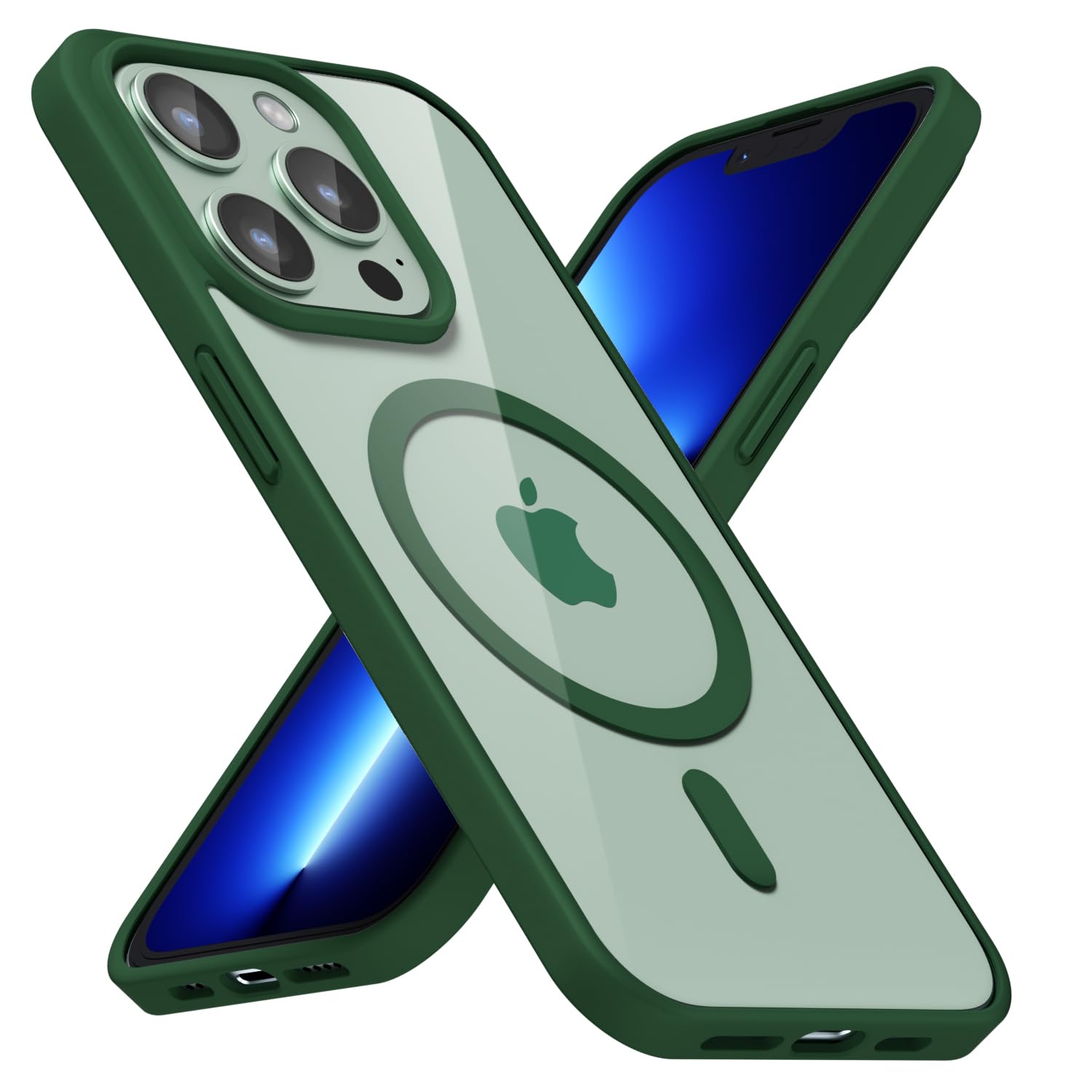 Photo 1 of LoeoeL for iPhone 13 Pro Max Case Clear Mag Safe, Ultra Thin Slim Cover Magnetic Compatible with Magsafe Phone Case for Women Men Girl, Cute Soft TPU Silicone & Transparent Hard Plastic, Dark Green