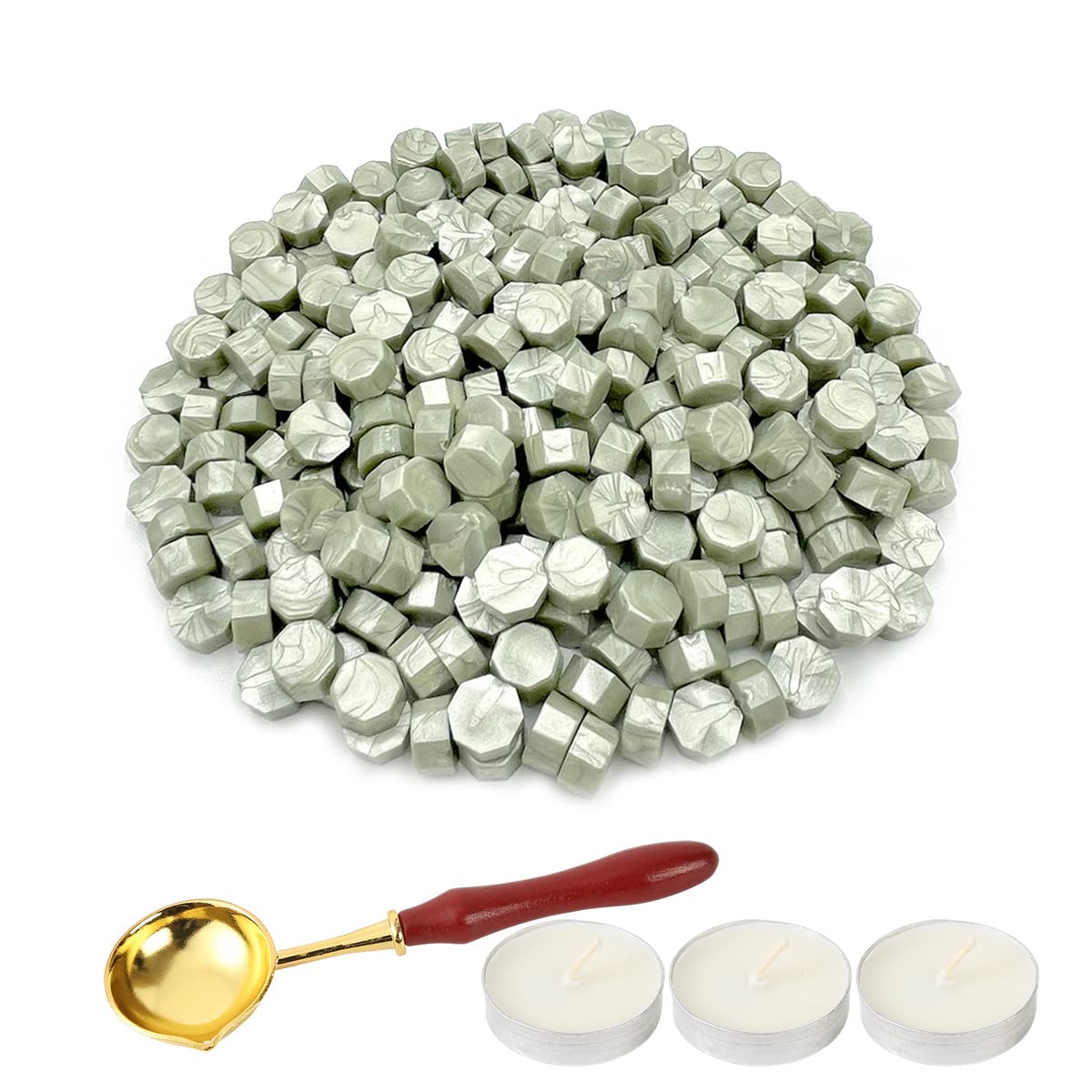 LICQIC Wax Stamp Kit, 300 Pcs Wax Seal Beads with 3 Tea Candles and 1 Melting Spoon, for Invitations, Cards, Envelopes, Wine Packages, Gift Wrapping — image 1