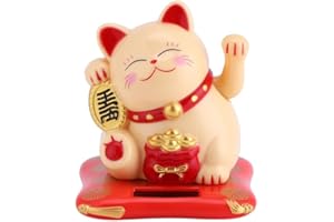 Lucky Cat, Solar Powered Cute Waving Cat Tiny Happy Welcoming Cats with Swinging Arm for Home Decoration Car Decoration Gift(