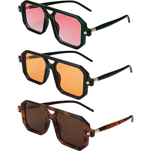 4 Pack Oversized Square Aviator Sunglasses Women Men Vintage Large Frame Shades Amazon.com: IKUVNA 4 Pieces Retro Square Aviator Sunglasses  main image 4