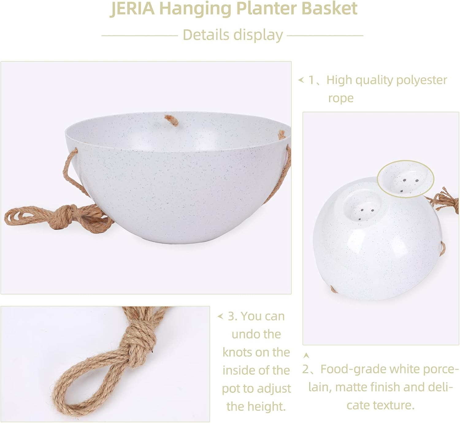 JERIA 4-Pack 10 Inch Hanging Planter Basket for Outdoor Indoor Plants, Flower Plant Pot with Drain Holes (Speckled White): Kitchen & Dining