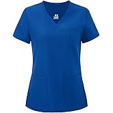 COZYFIT Medical Scrub Tops for Women - Soft Stretch,Curved V-Neck Scrub Tops with 3 Pockets
