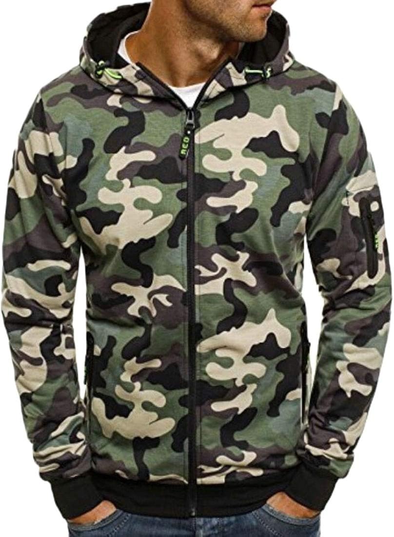Men Camouflage Zipper Sports Hoodie Jacket Outwear Green XL at Amazon Menâs Clothing store