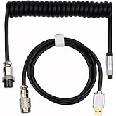 EPOMAKER Puff Aviator Coiled USB Cable, Type C Detachable Mechanical Gaming Keyboard Cable for Win/Mac/Gamers, Suitable for RT100/TH68 PRO/TH80 PRO/TH96/TH80 SE/CIDOO V65. etc(Puff Black)