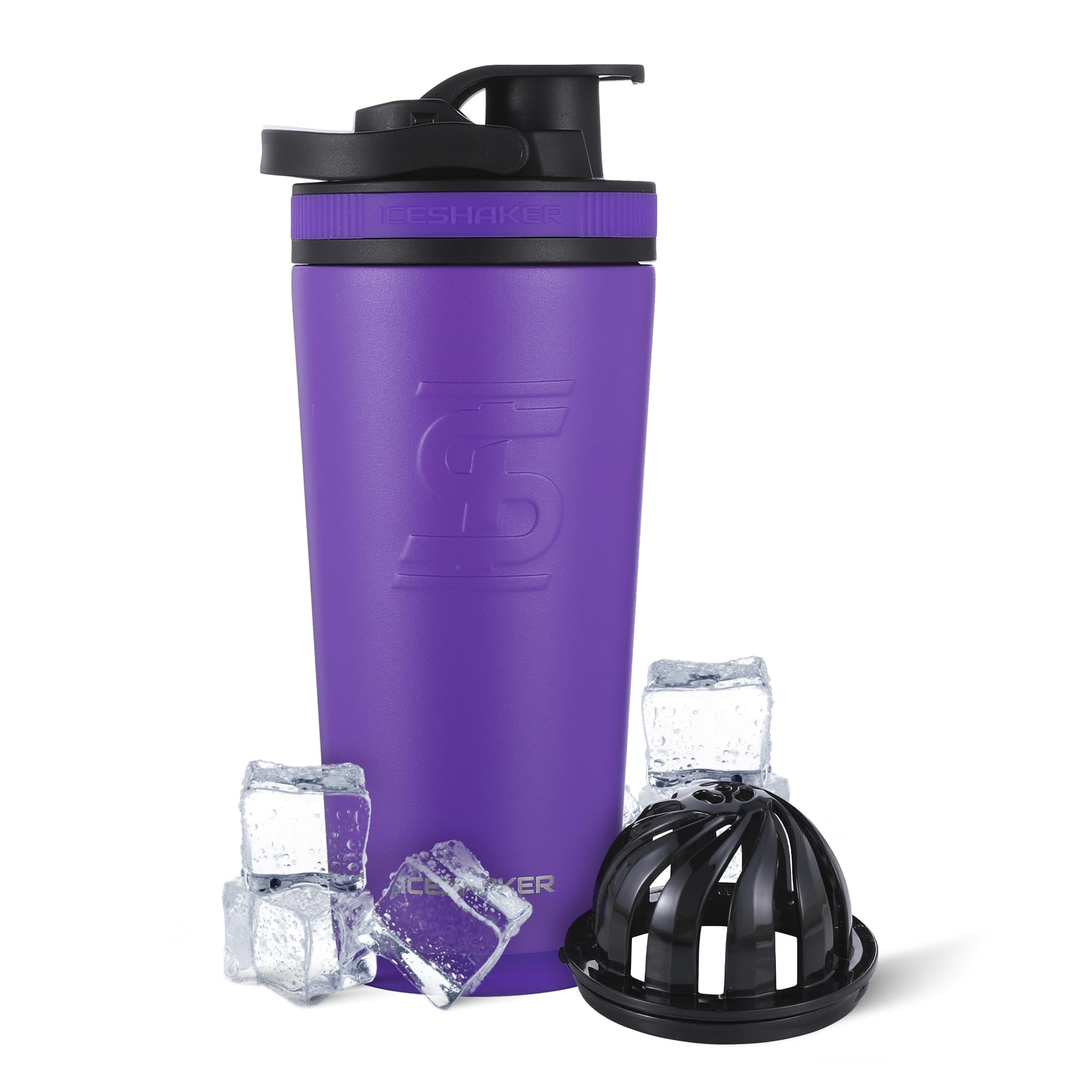 Photo 1 of Ice Shaker Insulated Stainless Steel Shaker Bottle | 26oz, Purple | Cold for 30+ Hours | Insulated Cup with Twist-on Agitator | Odor-Free Bottle for Protein Shakes, Water, Smoothies, Cocktails