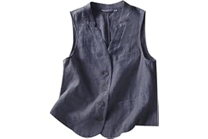 YOUNIFIZ Womens Linen Vest Casual Sleeveless Button Down Linen Blazer Lightweight V Neck Jacket Waistcoat Vest with Pocket