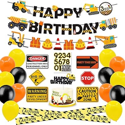 Construction Party Supplies Dump Truck Birthday Banner Cake Topper