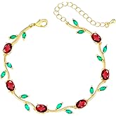 WMHaiMo Red Rose Flower Bracelet for Women Cubic Zirconia Link Bracelet Adjustable for Mother's Day Wedding Prom