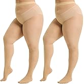 WiliW 2 Pairs Plus Size Tights for Women, 40D Sheer to Waist Sheer Pantyhose