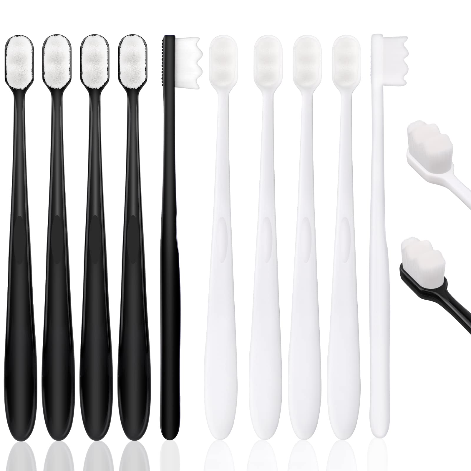 Soft Bristle Toothbrush,10PCS Extra Soft Micro Nano Toothbrush for Sensitive Gums, Adult Tooth Brush with 20000 Soft Bristles Sterile Fiber for Sensitive Teeth(Black + White)