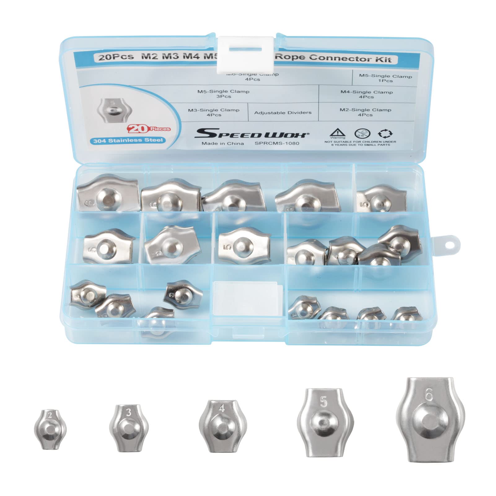 SPEEDWOX 20 Pcs Poly Rope Connector M2 M3 M4 M5 M6 304 Stainless Steel Polyethylene Cord Connectors Single Clamp for Electric Fence Connection