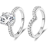 MDFUN 18K Gold Plated Promise Eternity Ring for Women, 7 * 9mm Oval Cubic Zirconia Two-in-One Rings Wedding Band Engagement