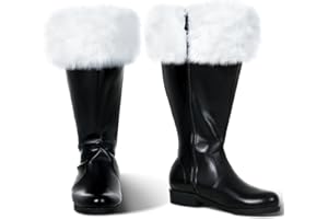 Liitrsh Christmas Santa Claus Boots Men's Wide Calf Santa Combat Boots with White Plush Cuffs Foot Bells Buckle Strap for Halloween Christmas Costume