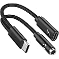 2 in 1 Samsung USB Type C to 3.5mm Headphone and Charger Adapter for Galaxy S23/S22/S21/S24,60W PD USB C to Aux Audio Jack Dongle Cable Android Phone Fast Charging Cord for iPhone 15,Google Pixel 8a/7