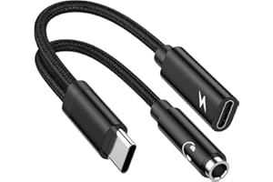 HOPEPOW 2 in 1 Samsung USB Type C to 3.5mm Headphone and Charger Adapter for Galaxy S23/S22/S21/S24,60W PD USB C to Aux Audio Jack Dongle Cable Android Phone Fast Charging Cord for iPhone 15,Google Pixel 8a/7