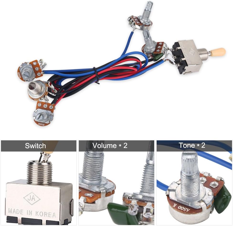 Bass Wiring Harness Kit, Dilwe 11 Pieces Nuts and 6 Pieces Washers for Guitar Hardware Replacement Kit, Multicolour - Image 4