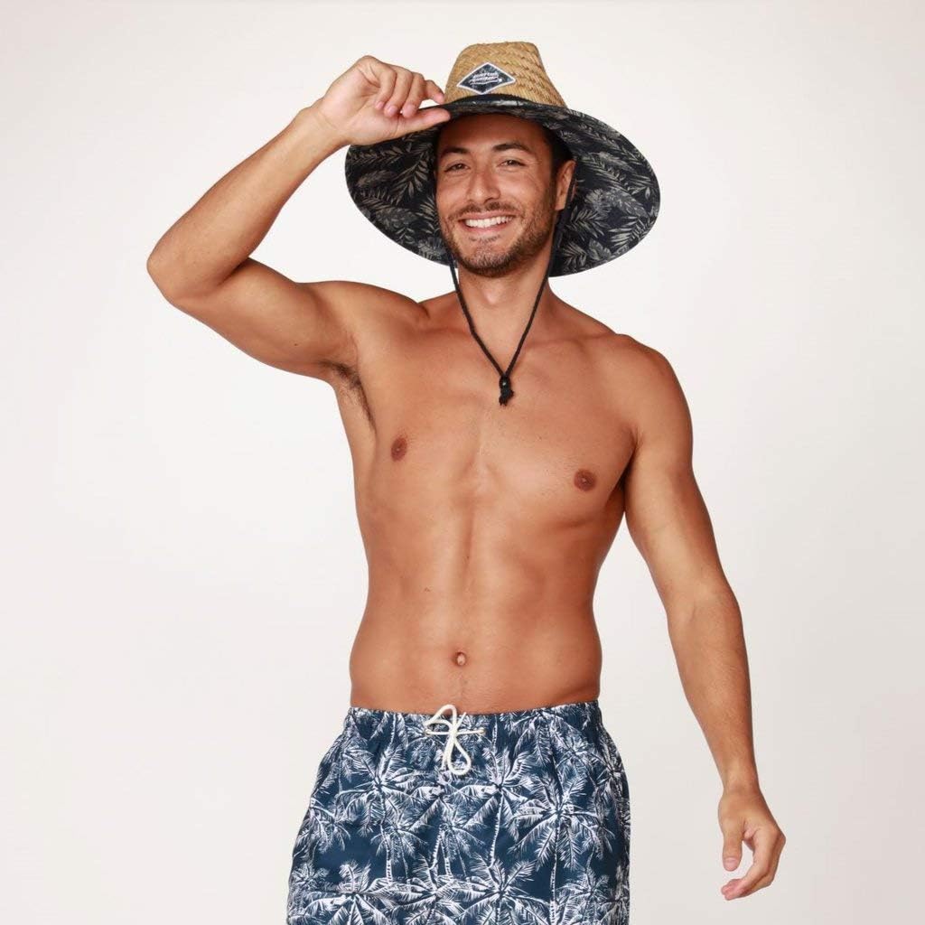 WAVERUNNER Men's Beach Straw Hat- Wide Brim Sun Hat with UPF 50+ Protection (Palm) at  Men’s Clothing store