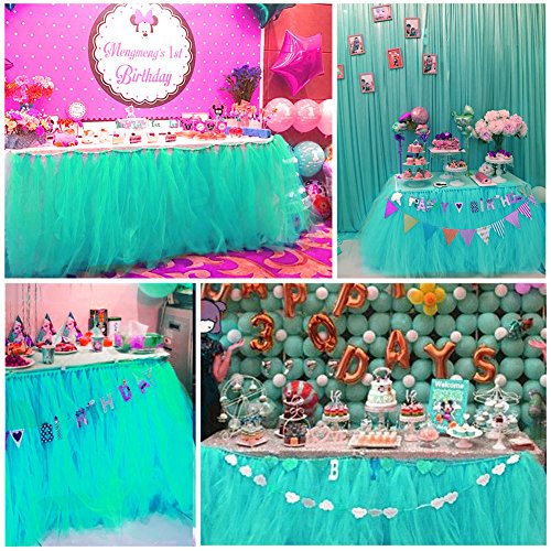Haperlare 3ft Lake Green Tulle Table Skirt Queen Wonderland Green Tutu Tablecloth Skirting Tutu Table Skirt for Christmas Wedding Baby Shower Birthday Cake Dessert Table Decorations 31 x 36 inch