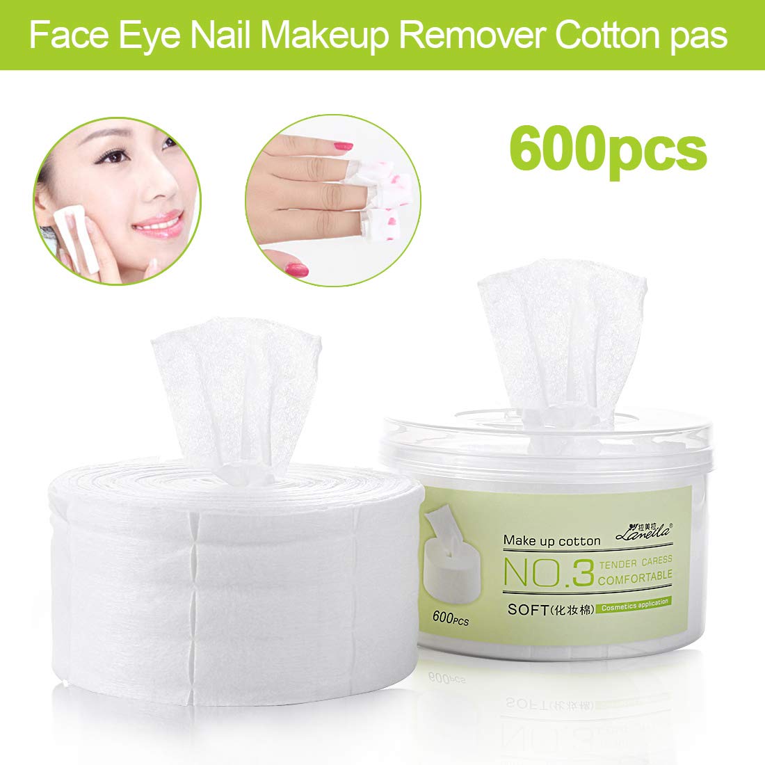 Lint Free Cosmetic Cotton Pad - Face Eye Nail Makeup Remover Cotton - Pack of 600 Pads