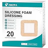 20Pcs Silicone Foam Dressing 4x4 Gentle Border, Waterproof Silicone Bandages for Wounds Care, Bed Sore Patches, Super Absorbent Wound Dressing, Self Adhesive Pressure Sore Pads