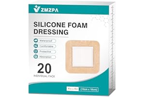 ZMZPA 20Pcs Silicone Foam Dressing 4x4 Gentle Border, Waterproof Silicone Bandages for Wounds Care, Bed Sore Patches, Super Absorbent Wound Dressing, Self Adhesive Pressure Sore Pads