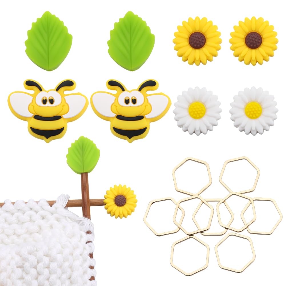 SUNNYCLUE 1 Box 18Pcs Knitting Needle Stoppers Needle Point Protecters Knitting Markers Silicone Focal Beads Soft Rubber Needle Tip Covers Knit Needle Protector End Caps for Knitting Quilting Crafts