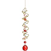 H&D HYALINE & DORA 20.5in Crystal Suncatcher Gazing Ball Spiral Tail,Wind Spinner Sun Catcher with Octagonal Beads,Sun Catchers Window Hanging for Outdoor Garden Decor